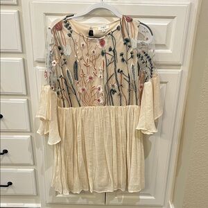 Umgee Cream Floral Embroidered Dress